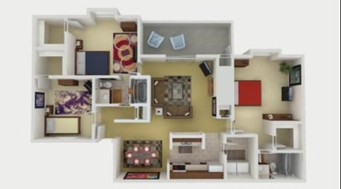 Floor plan for 3 beds, 2 baths, 1278 sqft